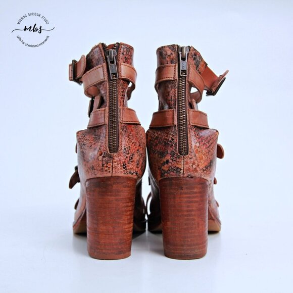 Vintage Foundry Co Odessa Leather Strap Side Heeled Sandal Booties Brown Women 8 - Picture 4 of 13